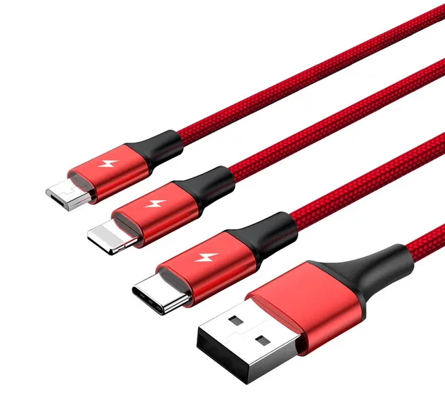 Unitek C4049RD 3in1 Braided Type-C, Lightning & Micro 1.2m