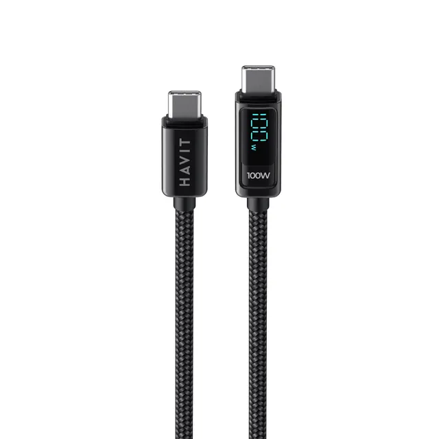 Havit USB-C to USB-C Cable 100W with LED Screen 2M - Black