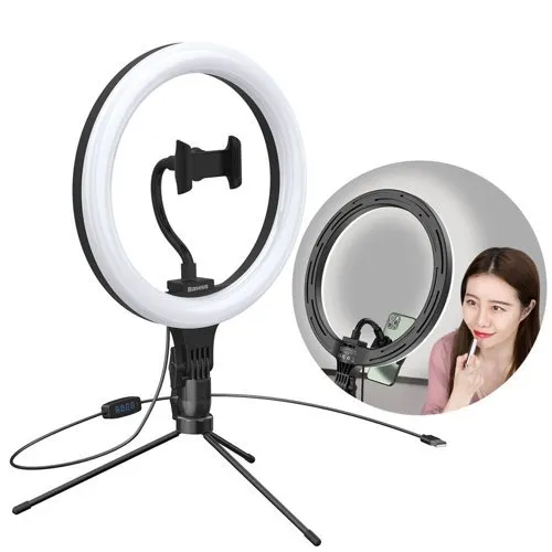 Baseus Photographic Lamp 10” Ring Flash LED Ring For Smartphone For Selfie Photos (YouTube, TikTok) + Mini Tripod Black