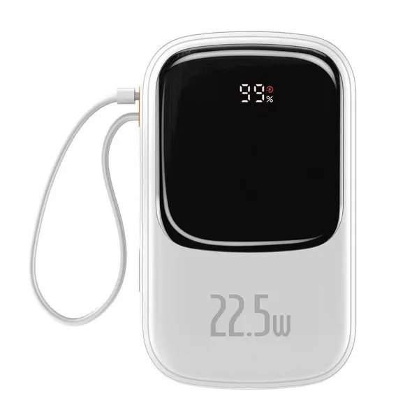 Baseus Qpow Digital Display powerbank with fast charging 20000mAh 22.5W QC/PD/SCP/FCP with built-in USB-C cable White