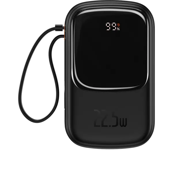 Baseus Qpow Digital Display powerbank with fast charging 20000mAh 22.5W QC/PD/SCP/FCP with built-in USB-C cable Black