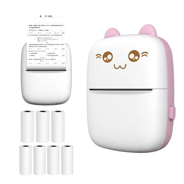 HURC9 mini cat thermal printer - pink (7 rolls included)