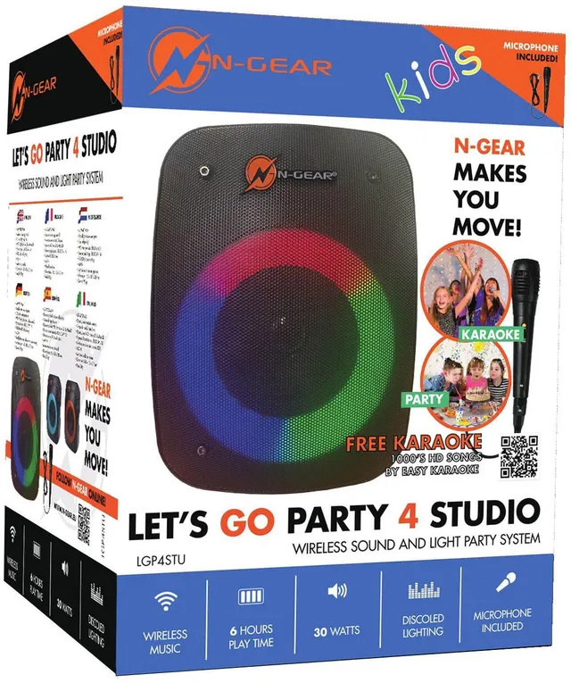N-Gear LGP4 Kids Portable Karaoke Speaker with BT & USB including 1x Wired Microphone