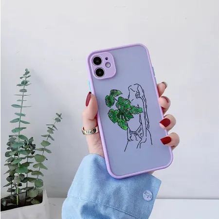 Line Art Sketch Flower Girl Protection Phone Case - iPhone 13 (Purple)