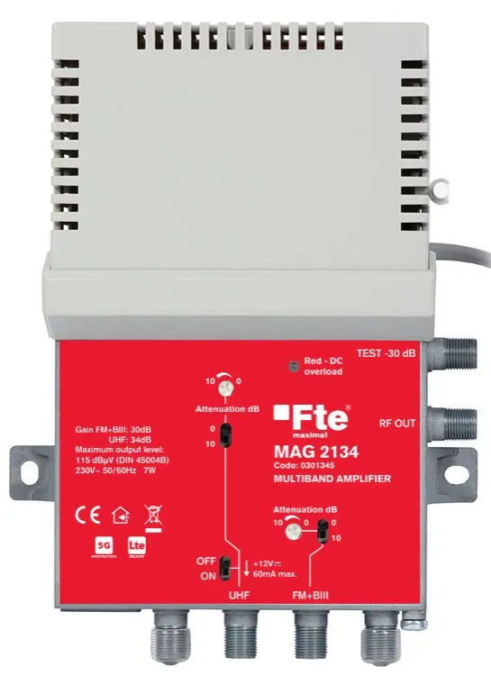 FTE MAG2134 Multiband Amplifier 1xUHF/VHF/FM 34dB Gain 115dB Max Output