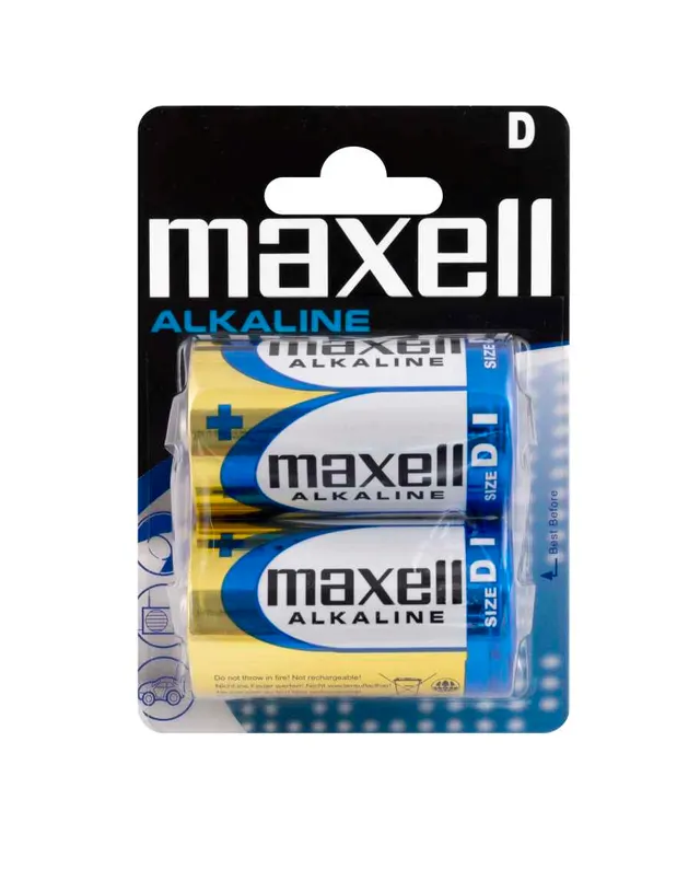 MAXELL BATTERIES D LR20, ALKALINE, 2PK BLISTER