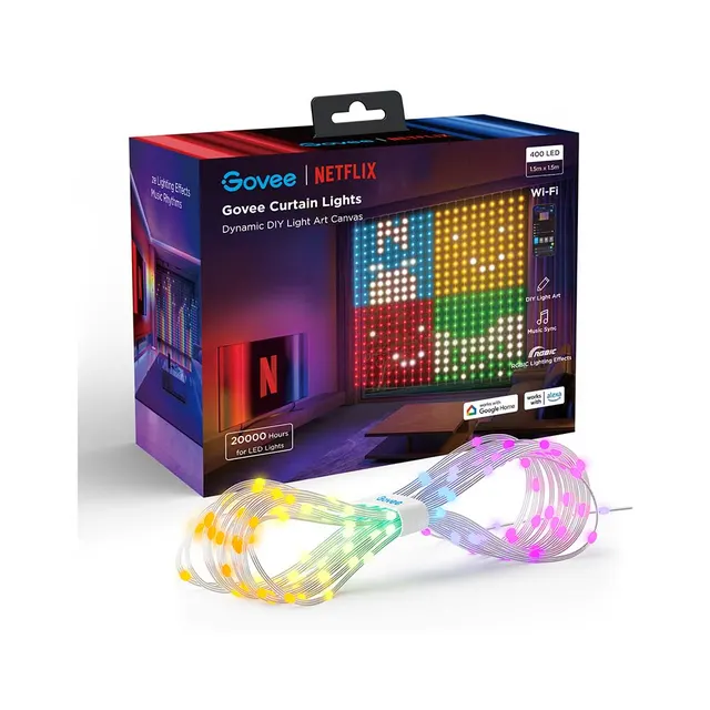 Govee LED Light Curtain Lights WiFi & BT RGBIC 1.5x1.5m IP65 (NETFLIX)