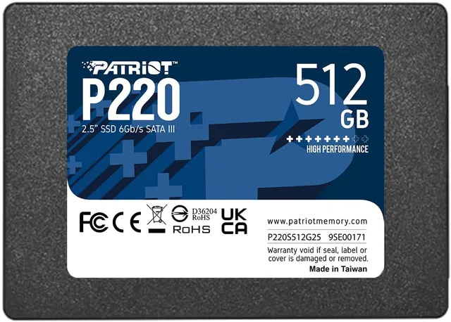 Patriot P220 SATA 3 512GB Internal Solid State Drive 2.5” - P220S512G25