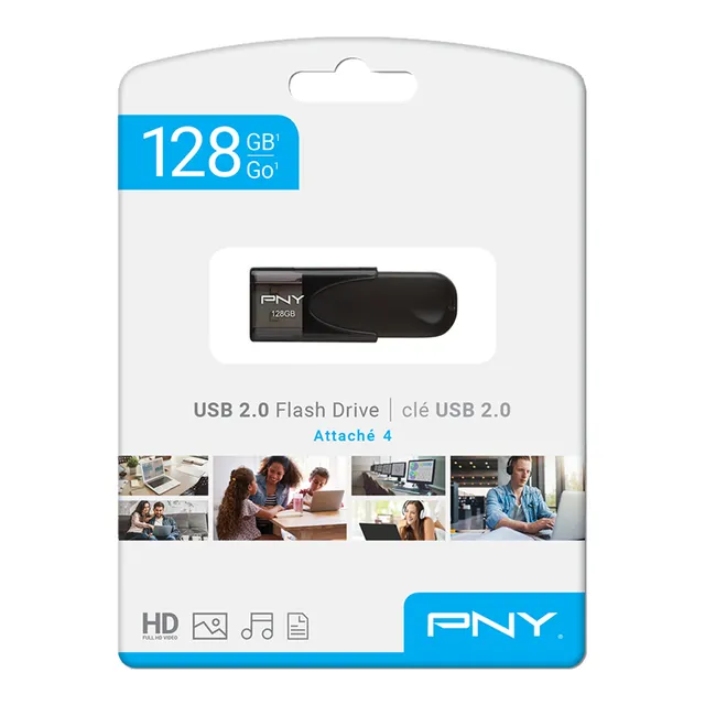 PNY Flash Drive Attache 4 USB 2.0 Stick 128GB Capless Slider Black FD128ATT4