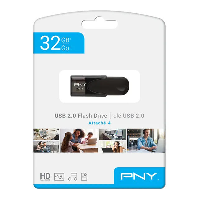 PNY Flash Drive Attache 4 USB 2.0 Stick 32GB Capless Slider Black FD32GATT4