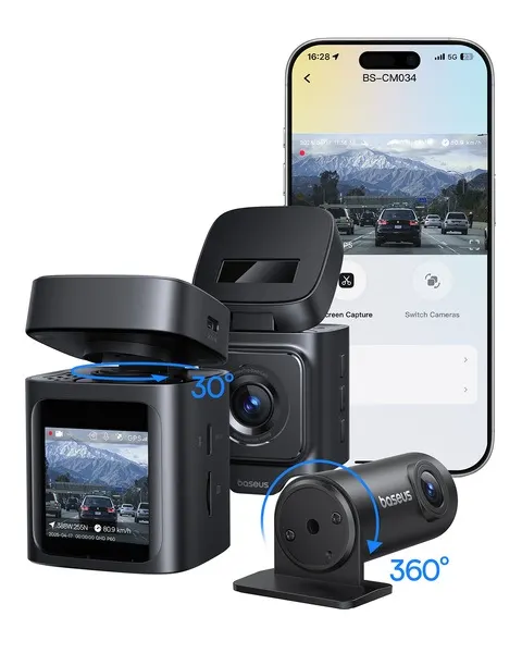 Baseus Car Dashcam Front 3K + Back 1080p Kit GPS+Solar PrimeTrip VD1 Black