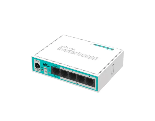 MikroTik RB750r2 hEX lite, 5xLAN, 850MHz CPU, 64MB RAM, RouterOS L4