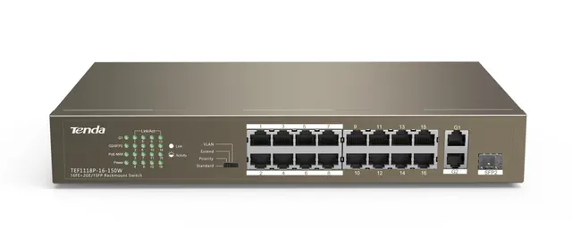 Tenda SP 16-Port FE PoE Switch with 2GB Uplink 150W R/M TEF1118P-16-150W