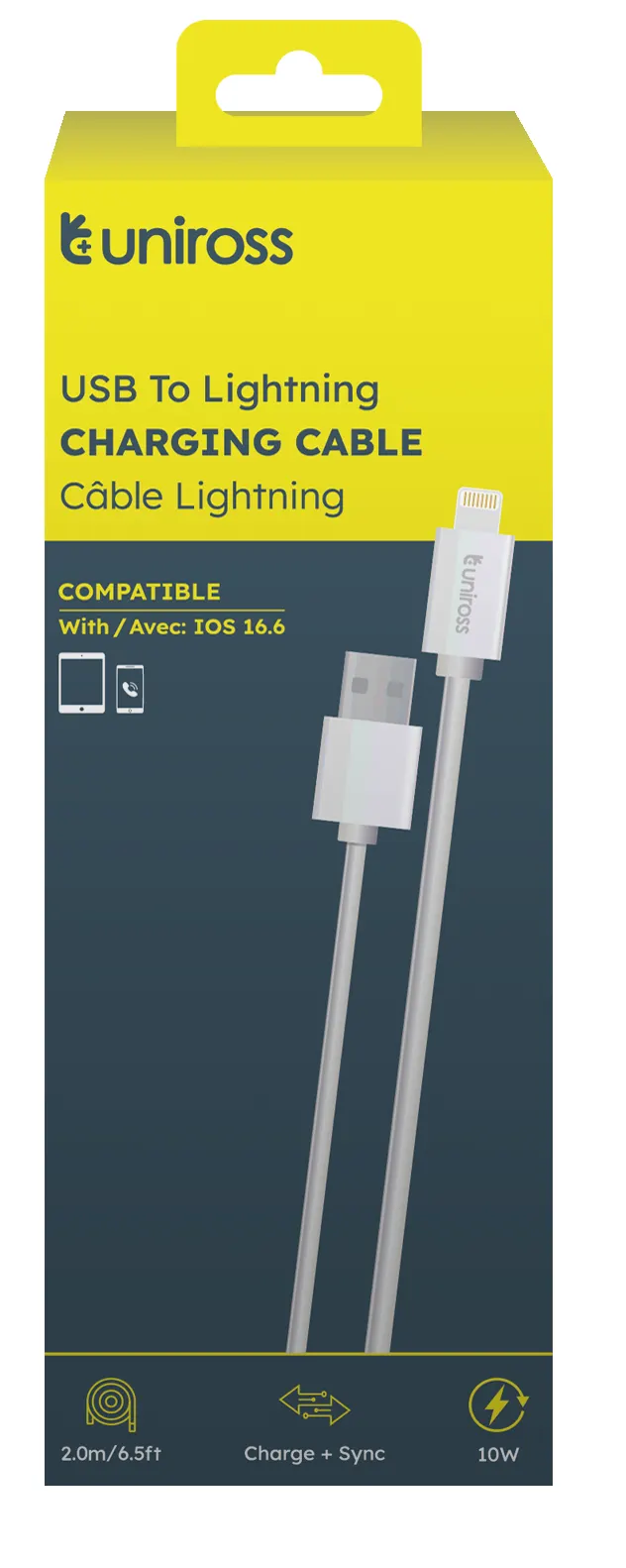 Uniross Cable USB-A to Lightning USB Cable 2.0m UCA003