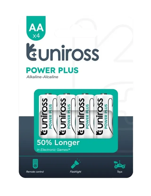 Uniross Alkaline AA Power Plus Batteries 4 Pcs (New)