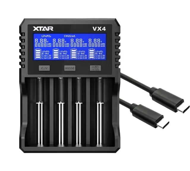 XTAR VX4 V2 3A Charger w/Display 4-Slots Lithium/NIMH 10440 to 32650