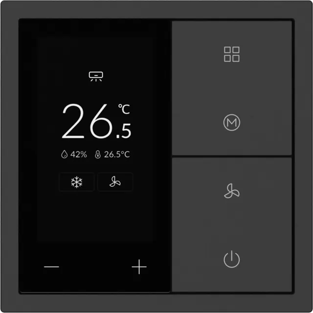 HDL Panel XELENT SERIES Charcoal Grey Thermostat 4 Button OLED (Plastic)