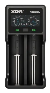 XTAR VC2S 2A Charger w/Display 2-Slots Lithium/NIMH 10440 to 26650