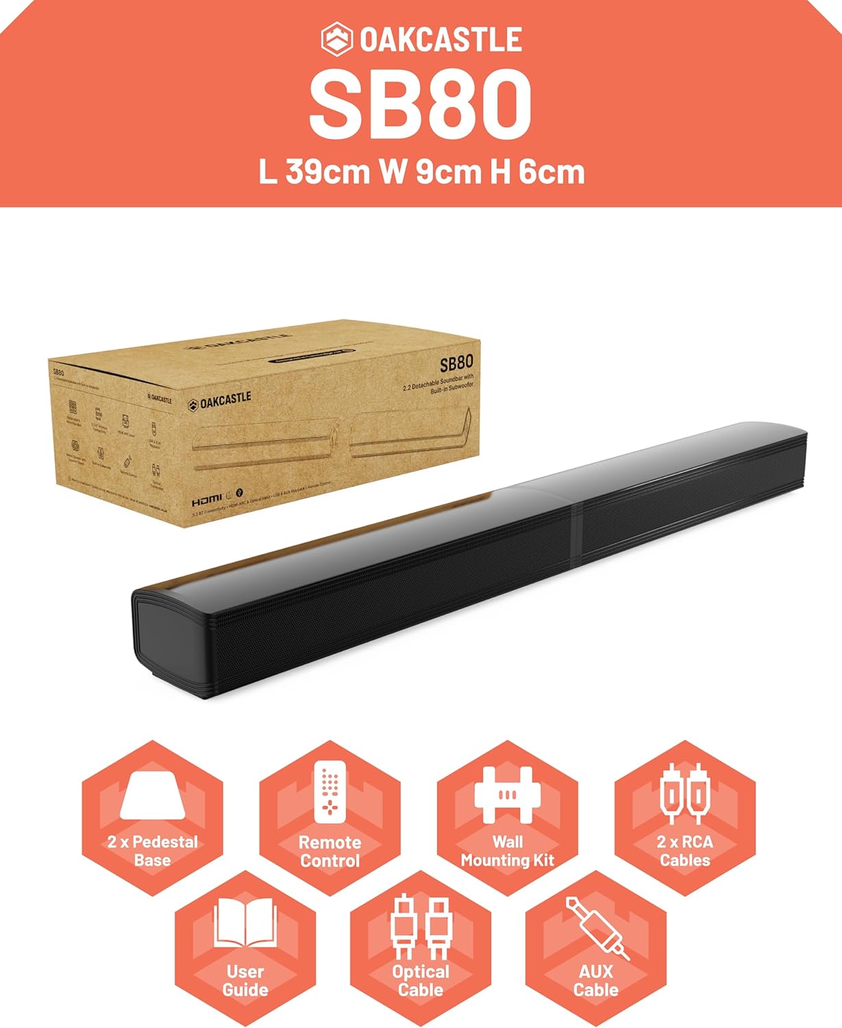 Majority Soundbar SB80 Split 2in1 Bar/Speakers 120W BT,HDMI,USB (Oakcastle)