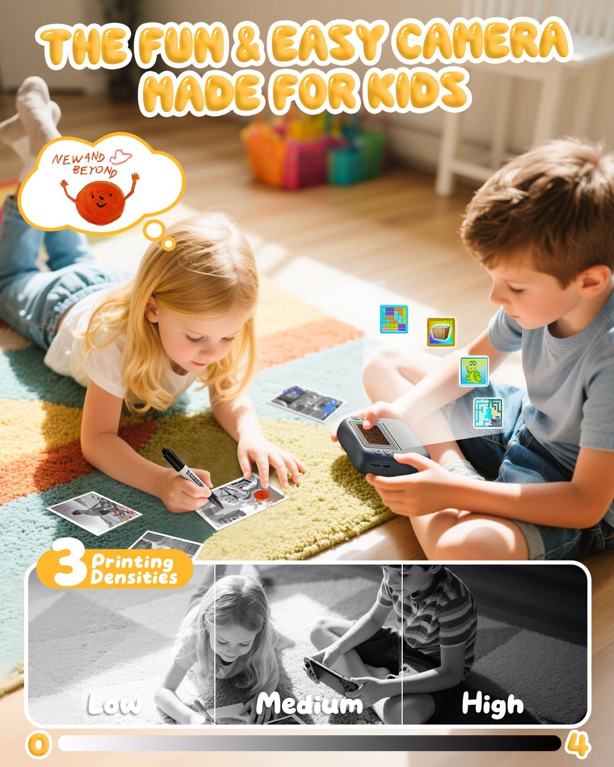 CAMCLID Children's Camera Instant Camera 1080P Instant Camera Children with 32GB Card & 3 Rolls of Printing Paper, for Boys and Girls 3-12 Years - Black