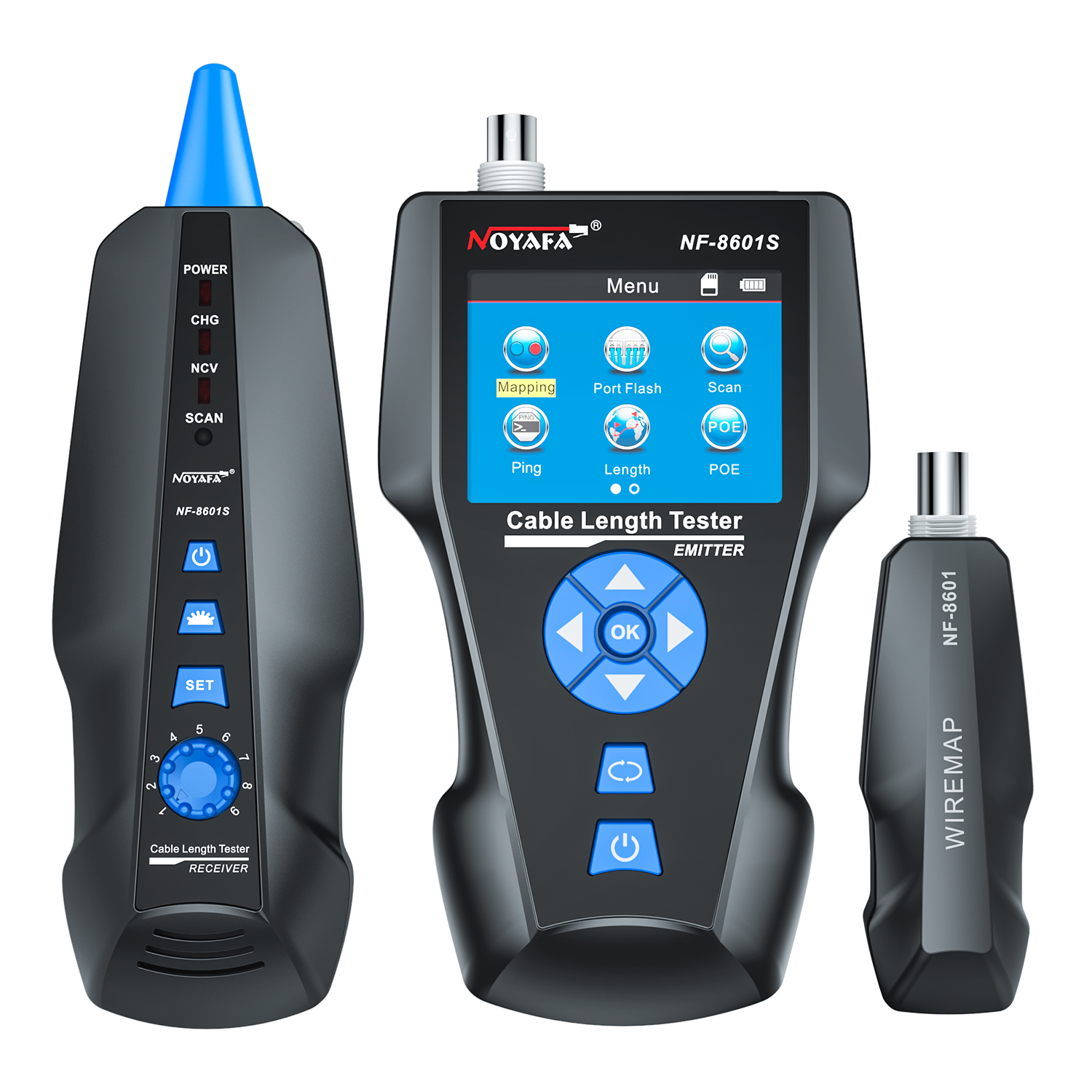Noyafa Multi-Function Cable Tester with PoE, Ping, TDR Length Measurement, Port Flashing & NCV for RJ45, RJ11, BNC, CAT7 NF-8601S