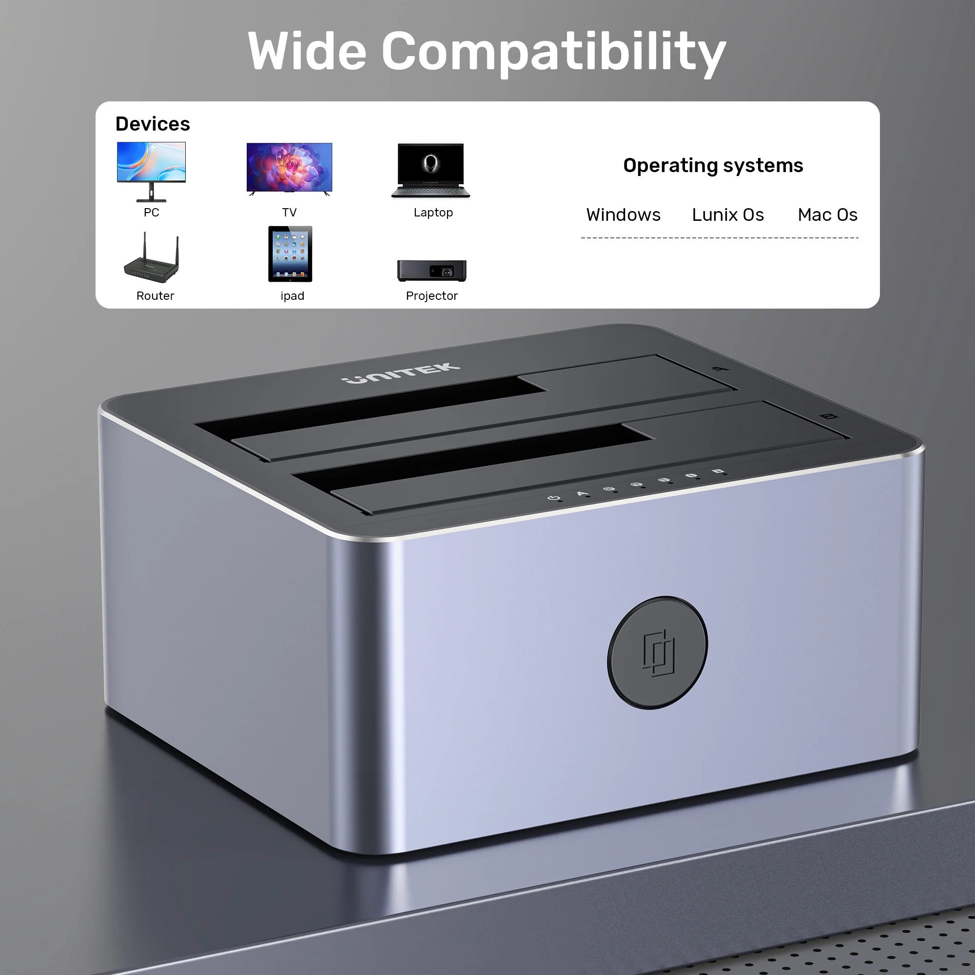 Unitek Y-3027 USB-C 3.1 10Gbps SATA6G Dual Bay Aluminium HDD Docking Station (Silver)