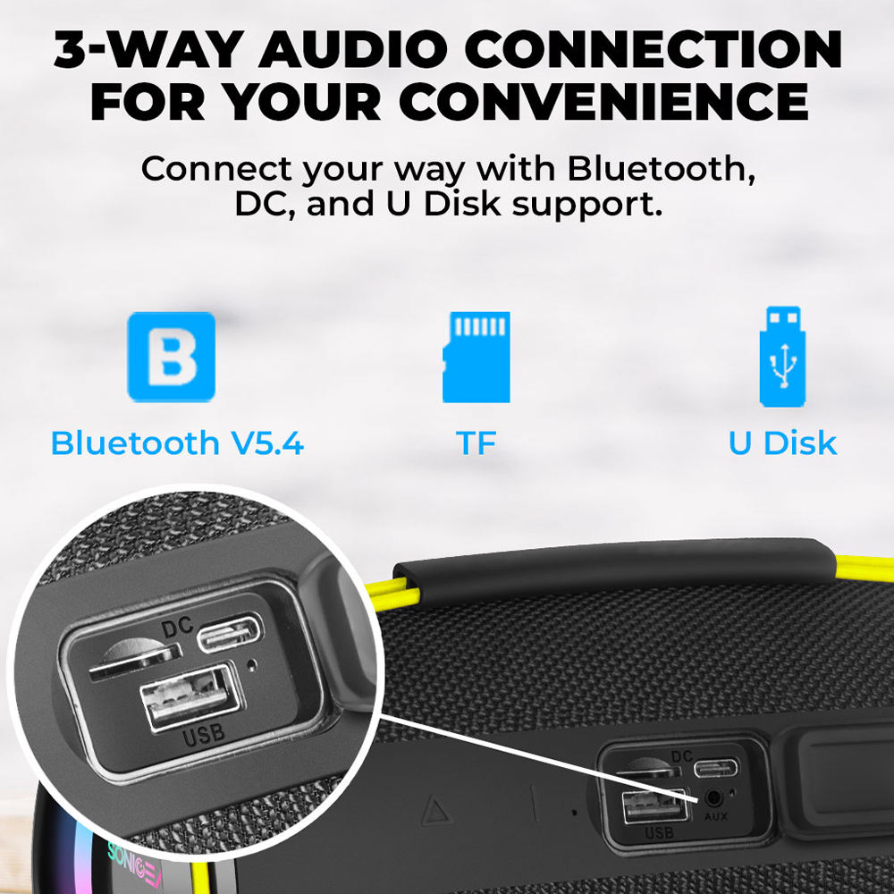 SonicGear Portable Speaker TWS BT/USB/FM/RGB IPX5 30W SONICGO! BOOM 6