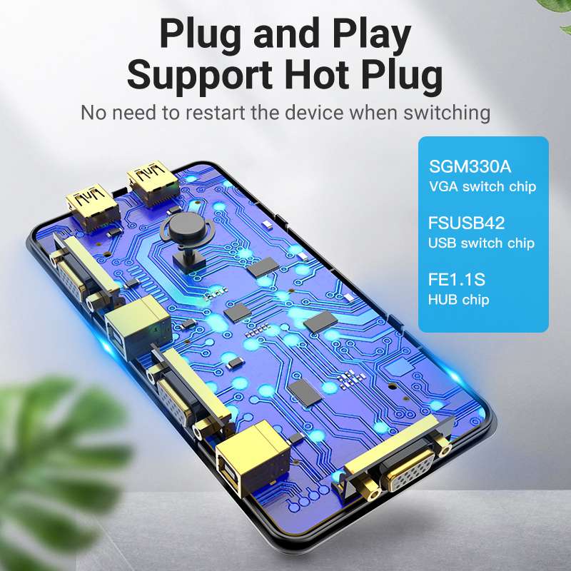 Vention KVM VGA Switch 2-Port 4K DBEB0