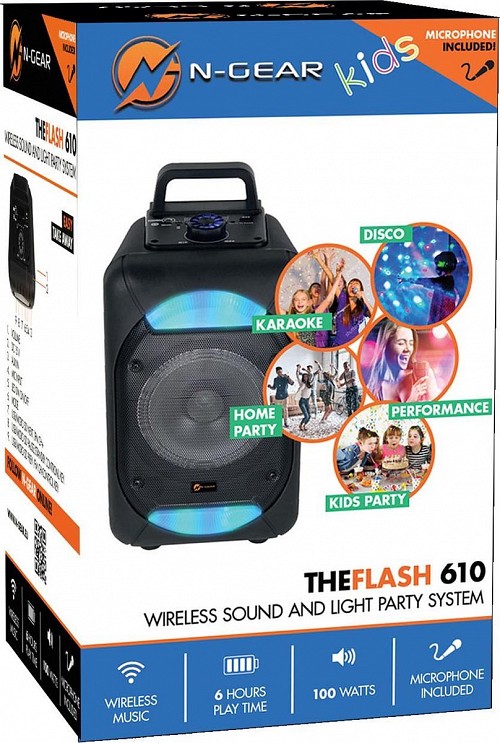 N-Gear FLASH610 6'' Portable Karaoke Speaker LED/BT/USB/Mic