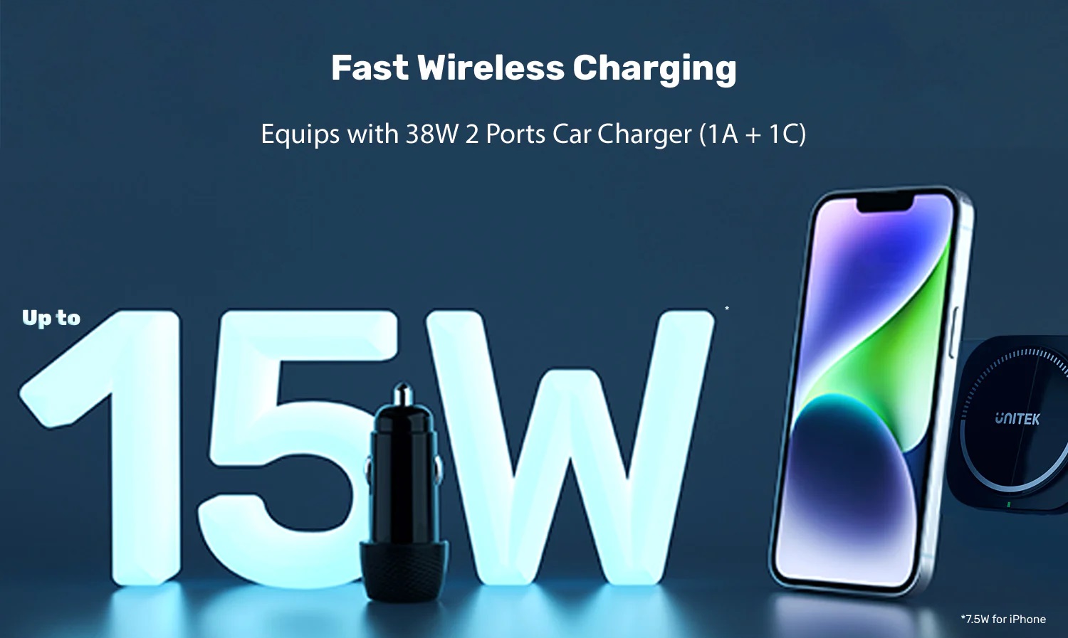 Unitek Wireless 15W MagSafe Car Mount Kit with Cooling Fan + 38W Charger & USB-Cable P1403A