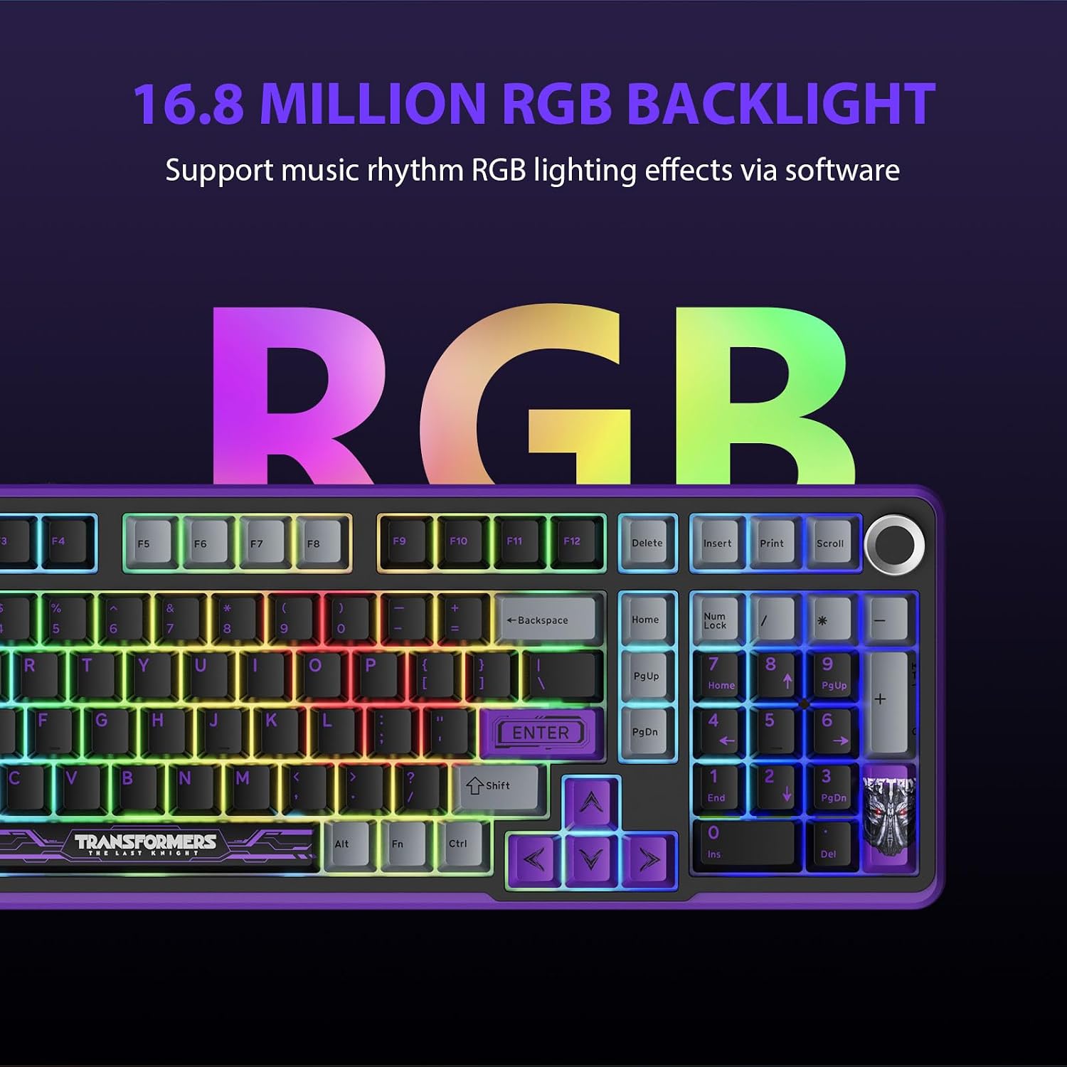 Transformers Mechanical Keyboard, Tri-Mode BT5.0/USB-C/2.4GHz, Pre-lubed Linear Switches, Hot Swappable TF-GK01 Black