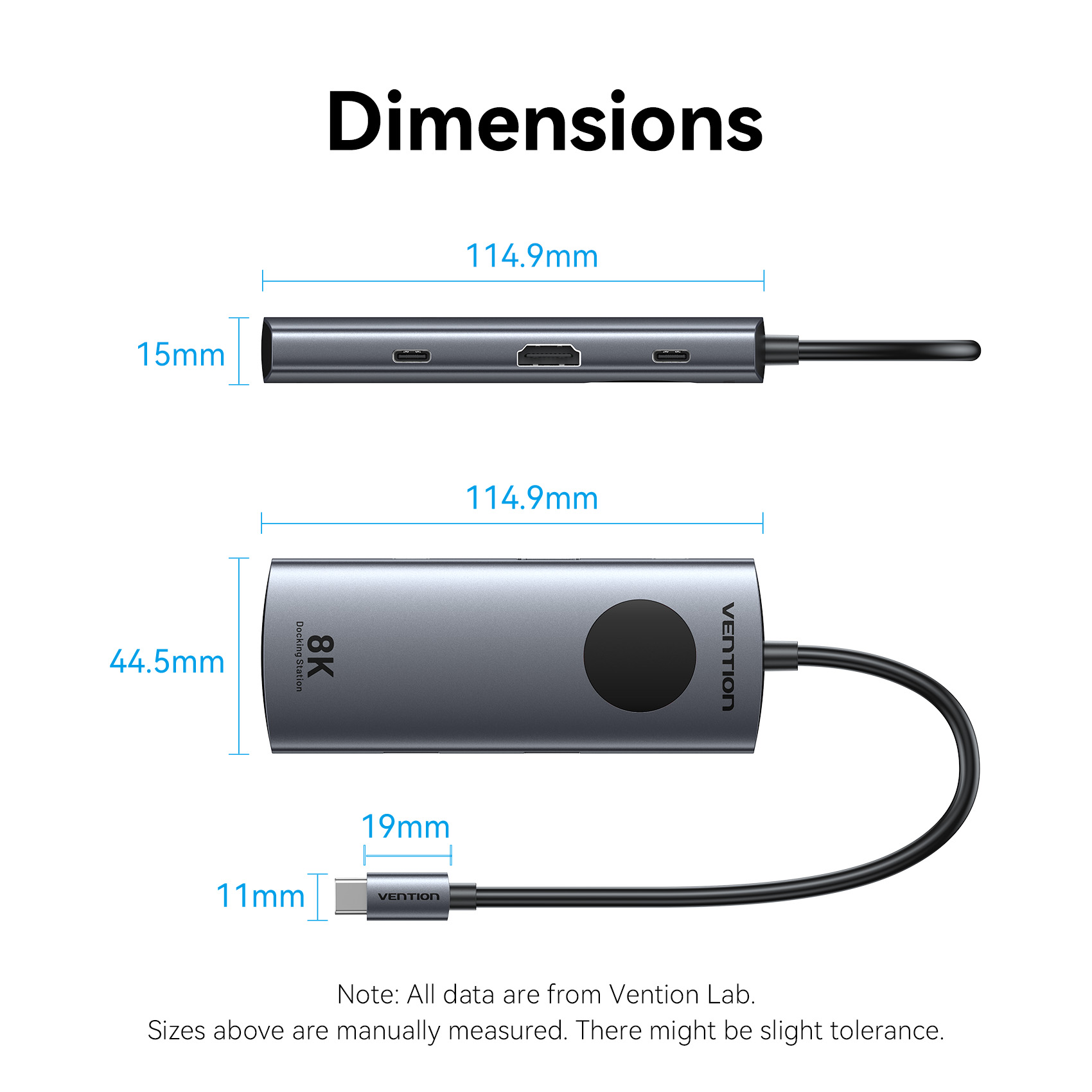 Vention HUB USB-C 3.2 Gen1/8K-HDMI/Gb/PD + LED Display & Switch TQZHB