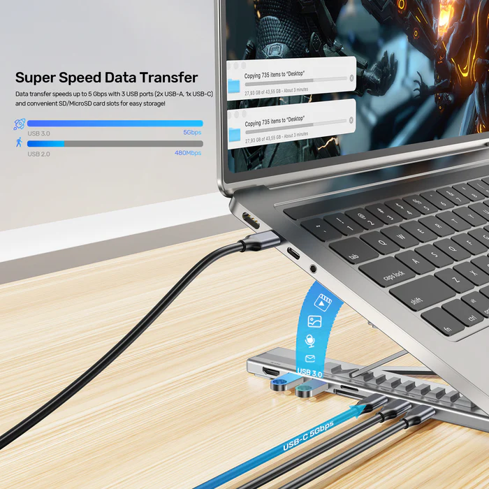 Unitek Stand for Laptop Foldable w/Hub 2xUSBA/1xC/HDMI/SD/PD100W D1137A