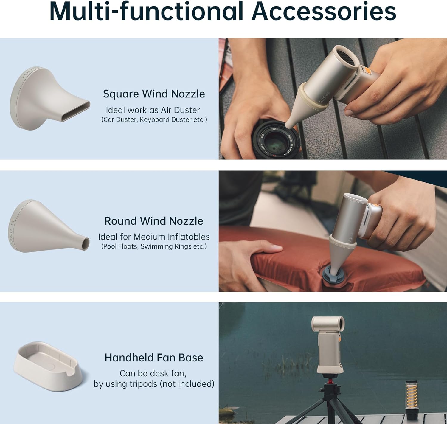 Jisulife ULTRA 1 Portable Personal Fan Aluminium Housing, Square & Round Nozzles Included, 75000 RPM, 1-100 Wind Scroll Wheel