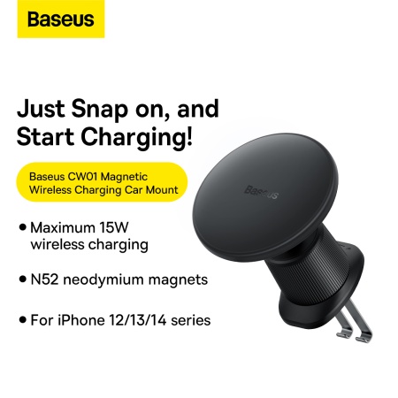Baseus CW01 Wireless AirVent Magnetic Car Charger 15W Black