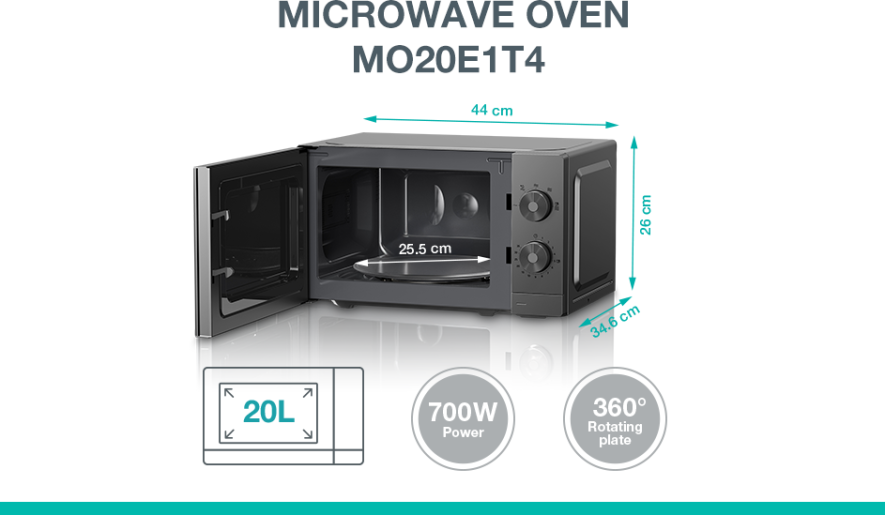 Gorenje Kitchen Microwave Oven 700W 20L 5 Programs Manual Knots MO20E1T4 Titanium