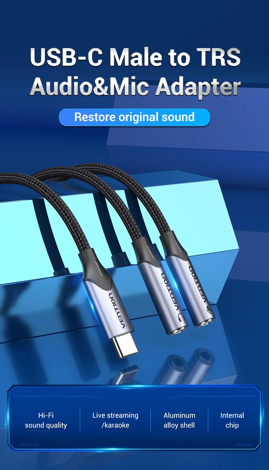 Vention USB-C to 2x3.5mm TRS Cable Adaptor 0.3m BGPHY