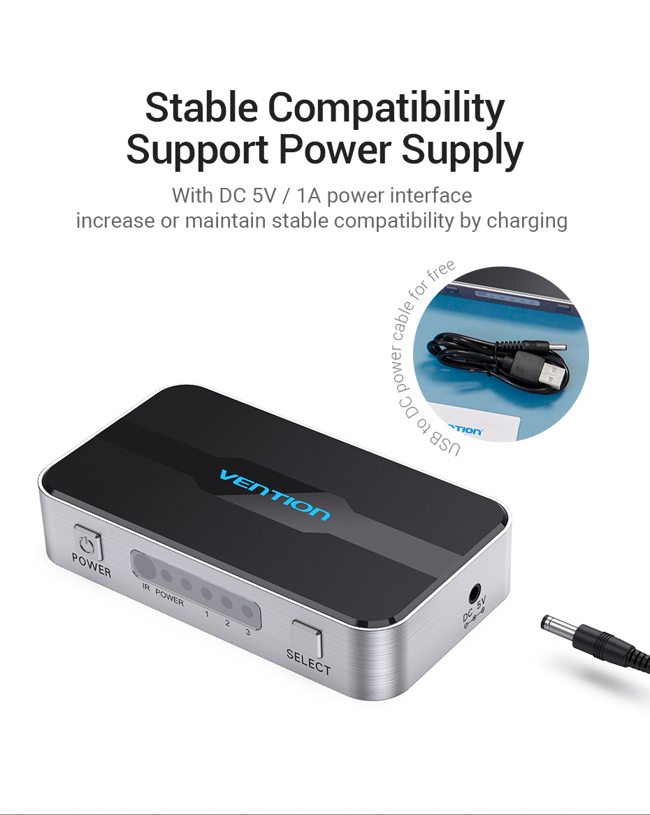 Vention HDMI Switch 3-Port 4K 2.0 w/Remote Control AFOH0