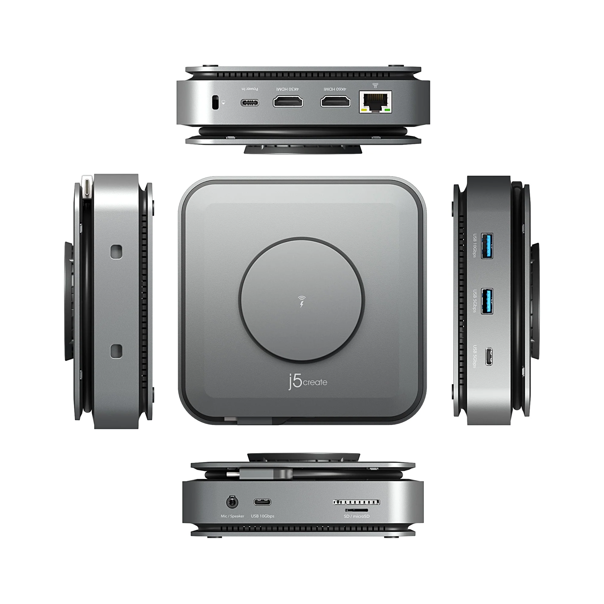 j5create Dock USB-C Dual Display 4K MST MacBookM3 HDMI/RJ45/SD/USB/PD + Wireless Charger JCD3199