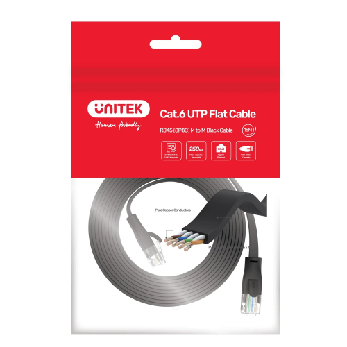 Unitek C1811GBK Flat Patch Cable CAT6 Black 3.0m