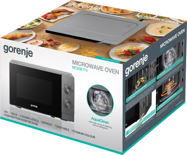 Gorenje Kitchen Microwave Oven 700W 20L 5 Programs Manual Knots MO20E1T4 Titanium