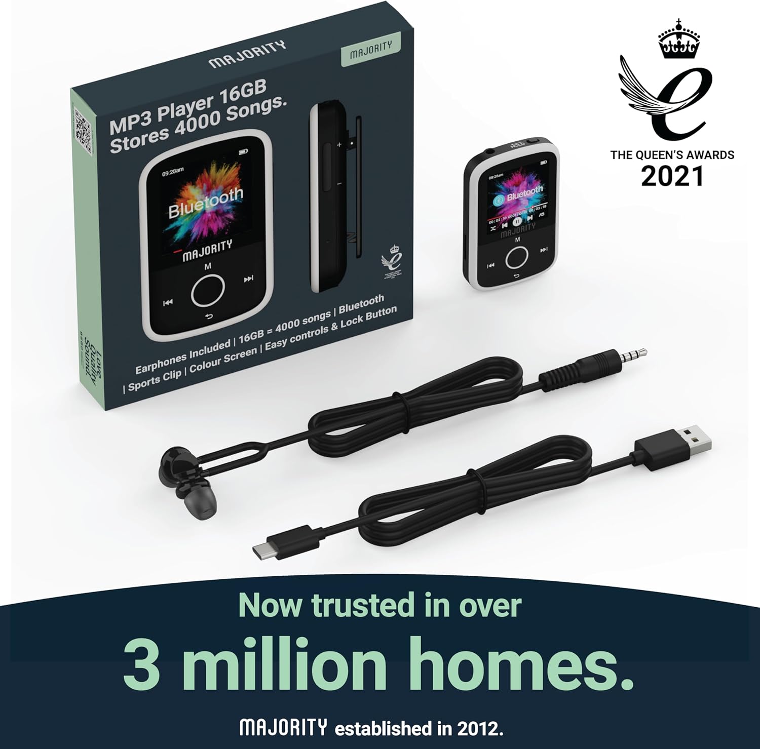Majority Portable MP3 Player 16GB BT+Earphones
