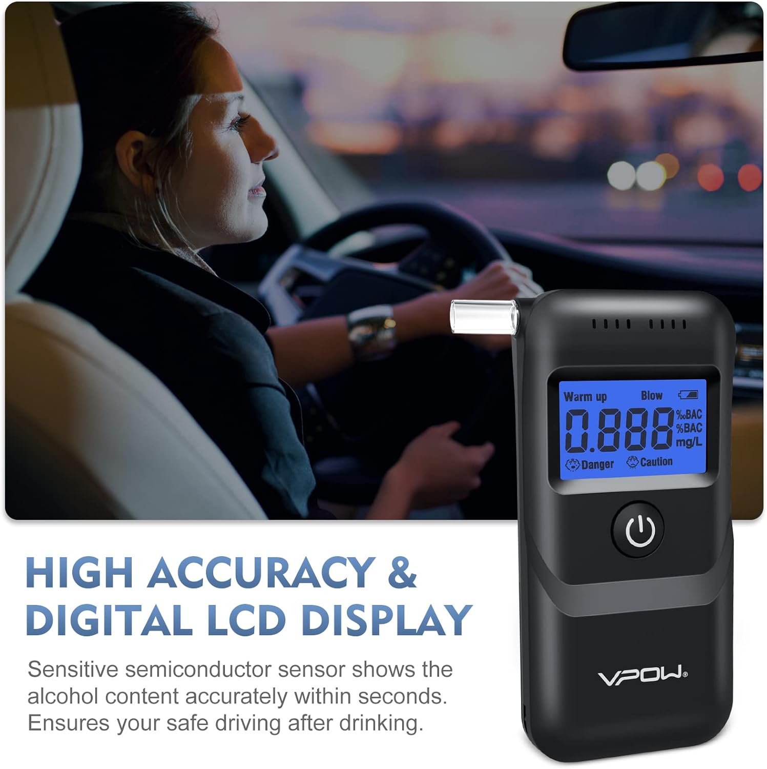 VPOW Breathalyser Alcohol Meter with Digital Blue LCD Display