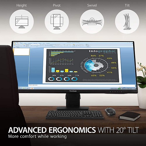 ViewSonic VA3456-MHDJ UltraWide Monitor VA 34'' 21:9 WQHD 2K IPS Panel