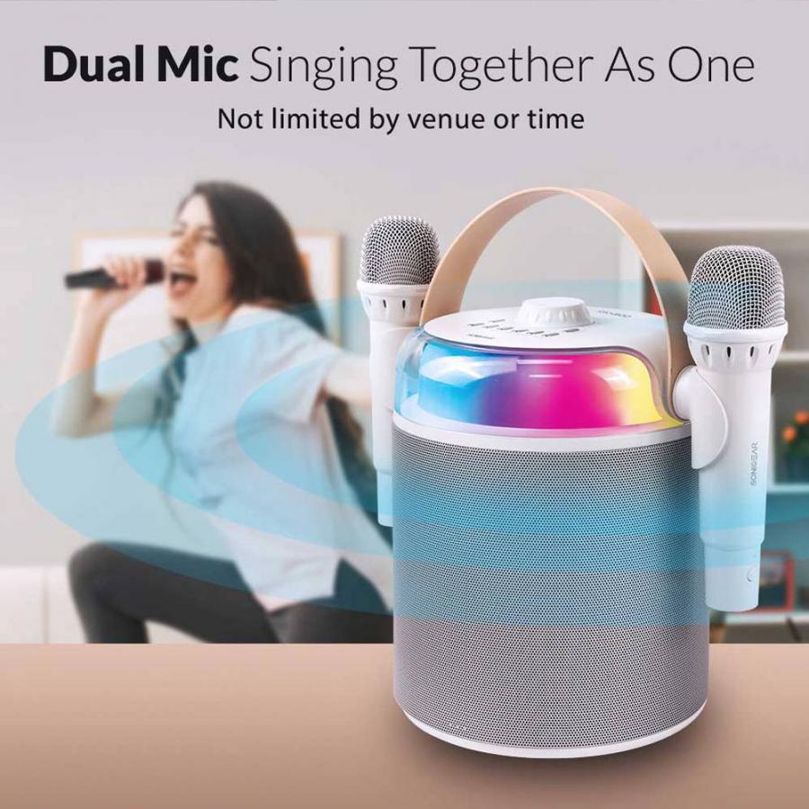 SonicGear Portable Karaoke Kids Speaker BT/Wireless Dual Mics iOX K800 White
