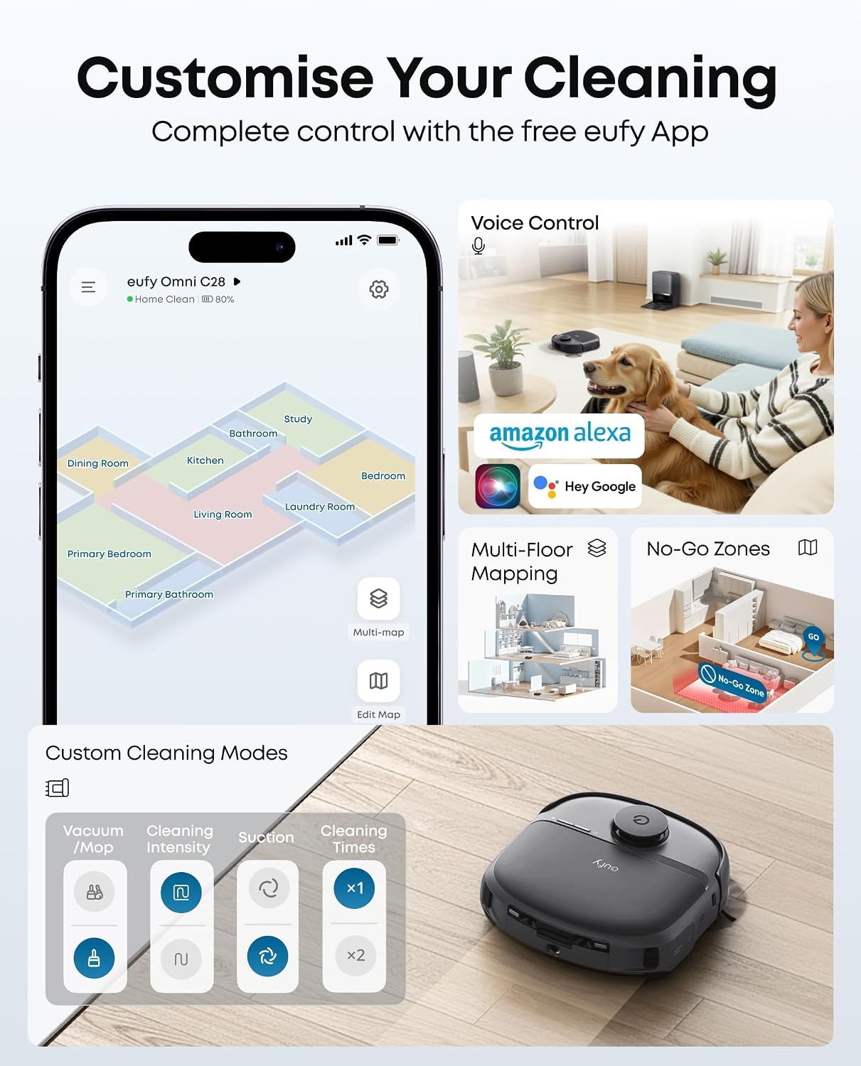 Anker Eufy Robot Vacuum Omni C28 15000Pa Suction, All-in-One Station, Tangle-Free for Pet Hair, AI Obstacle Avoidance, LiDAR Navigation