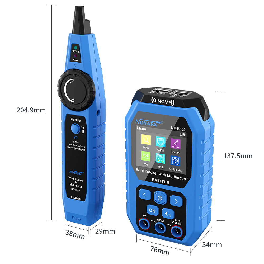 Noyafa Wire Tracker & Digital Multimeter with Cable Length Measurement, PoE Testing, NCV Detection, and LCD Display NF-B509