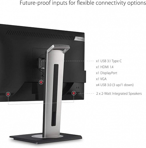 ViewSonic VG2755 Ergonomic Docking Monitor 27'' Full-HD IPS Panel w/ USB-C/3xUSB-A/PD