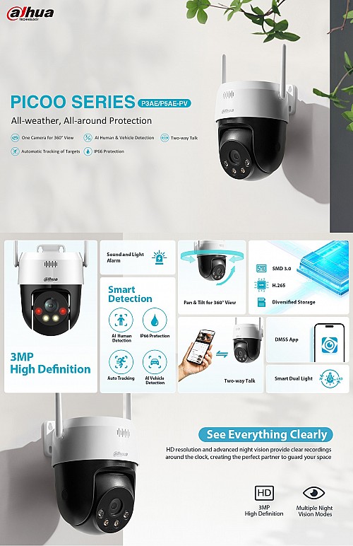 Dahua IP 3.0MP 4.0mm Wifi PT Dome Dual Illumination P3AE-PV