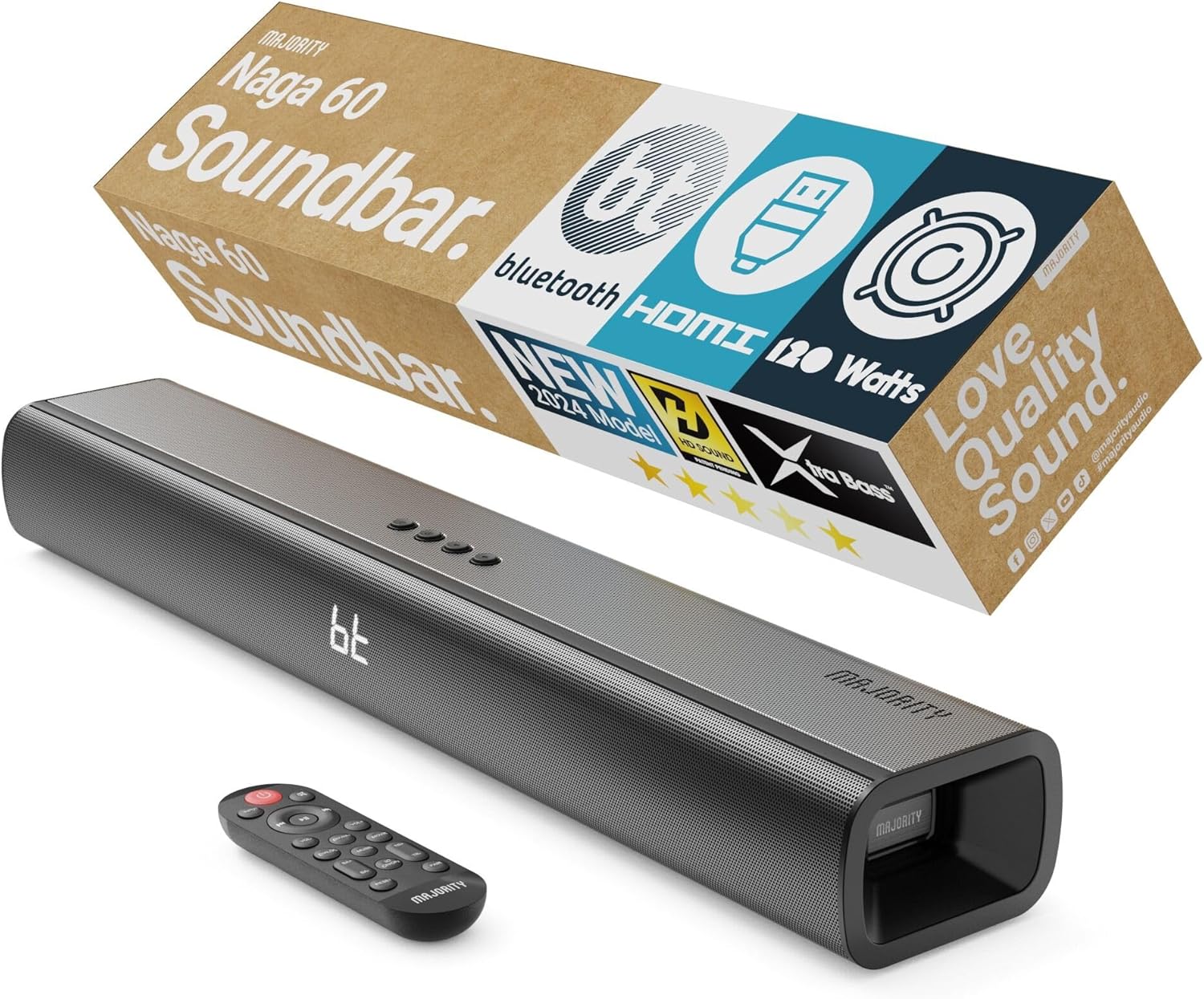 Majority Soundbar NAGA60 120W 2.1 3D Sound Built-in Sub & Wall Mount
